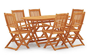 7 Piece Folding Outdoor Dining Set, Solid Eucalyptus Wood