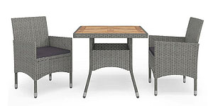 3 Piece Patio Dining Set, Gray Poly Rattan and Acacia Wood