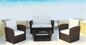 4 Piece Garden Lounge Set with Cushions, Poly Rattan, Brown